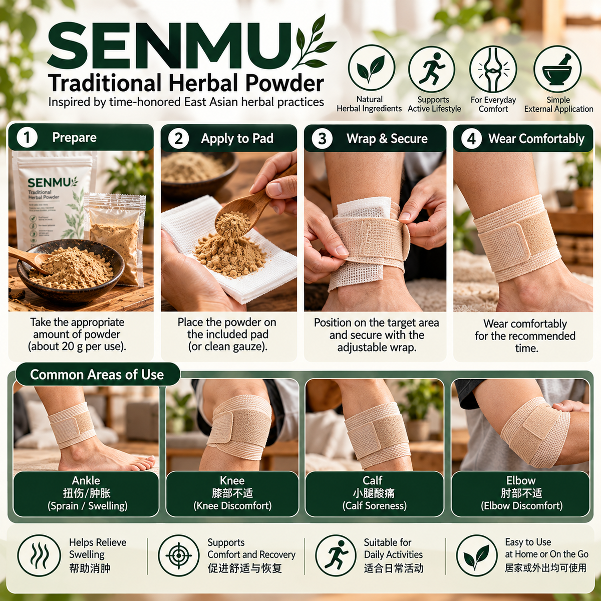How to use SENMU Traditional Herbal Powder for external application
